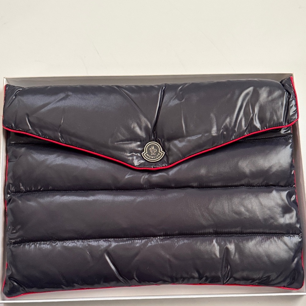 Moncler Navy Puffer Laptop/iPad Pouch with Red Trim